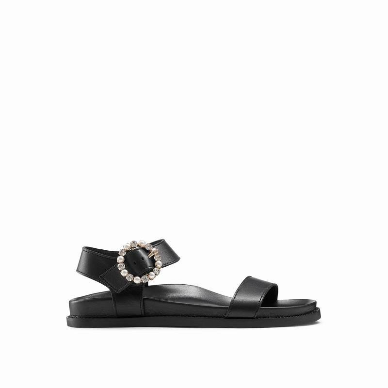 Russell & Bromley Ariel Embellished Buckle Sandals Women's Black [XZD643YV]